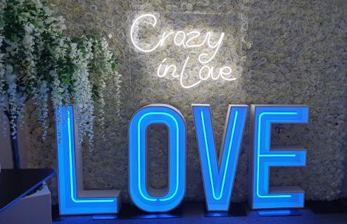 Blue Neon Love Letters Wedding