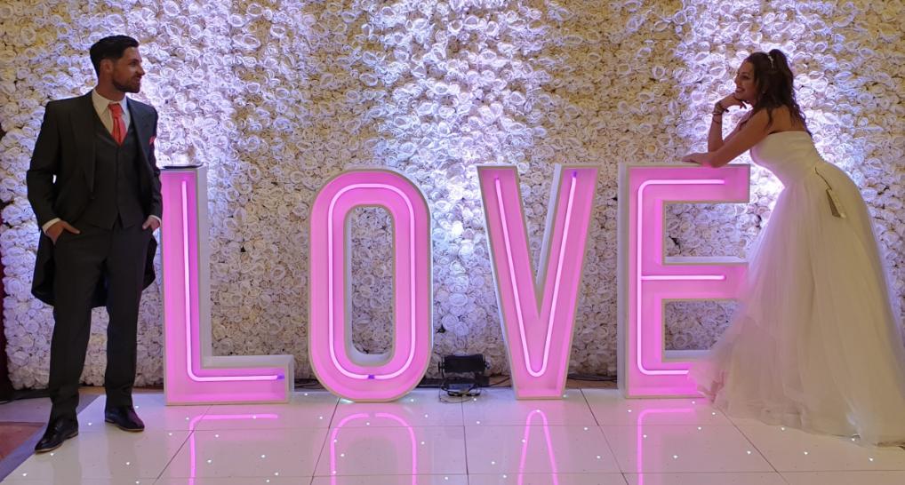 Pink Neon Love Flower Wall Wedding Bride Groom