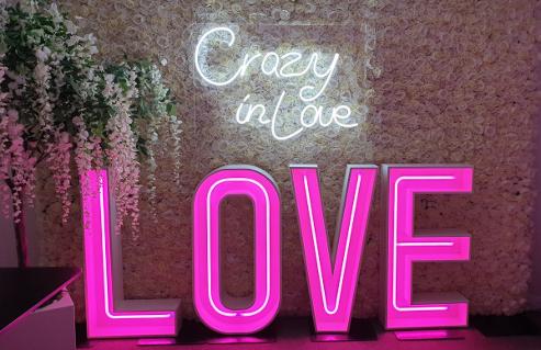 Hot Pink Neon Love Letters Wedding Cheshire