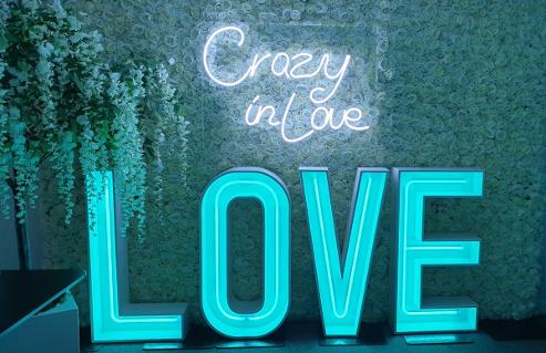 Cyan Turquoise Neon Love Letters Wedding
