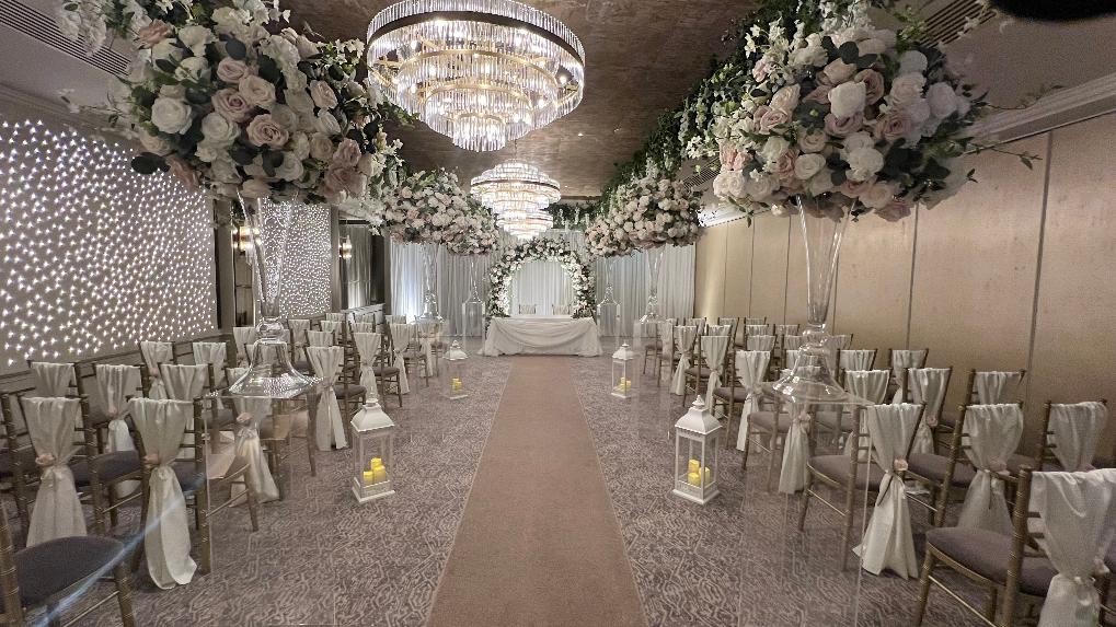 Nude, Pinks & White Floral Wedding Ceremony Aisle