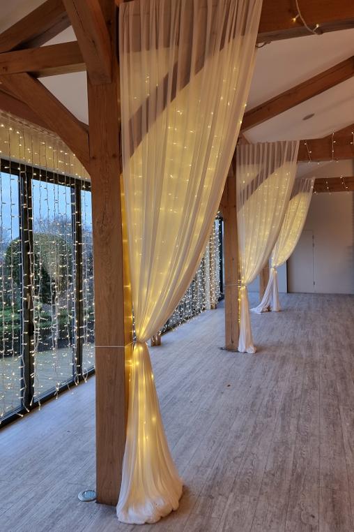 Wedding Drapes & Fairy Lights at Pryors Hayes Chester