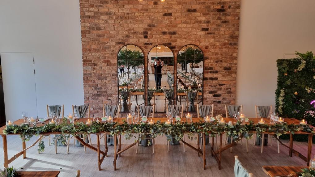 Ruscus, Eucalyptus and Candles Top Table Pryors Hayes Chester