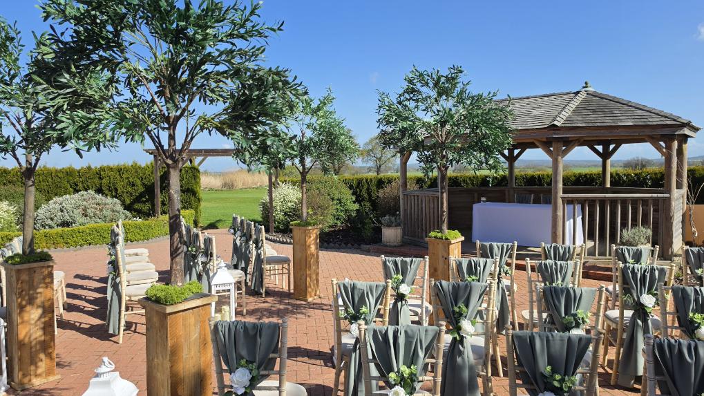 Outdoor Ceremony @ Cheshire View Rustic & Ruscus Olive Trees