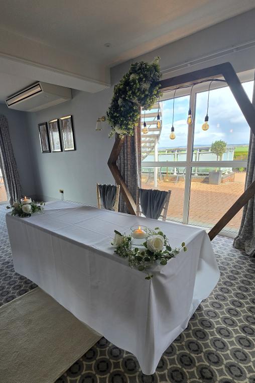 Cheshire View Rustic Hexagon Lighting Flowers Candles Registrar Table